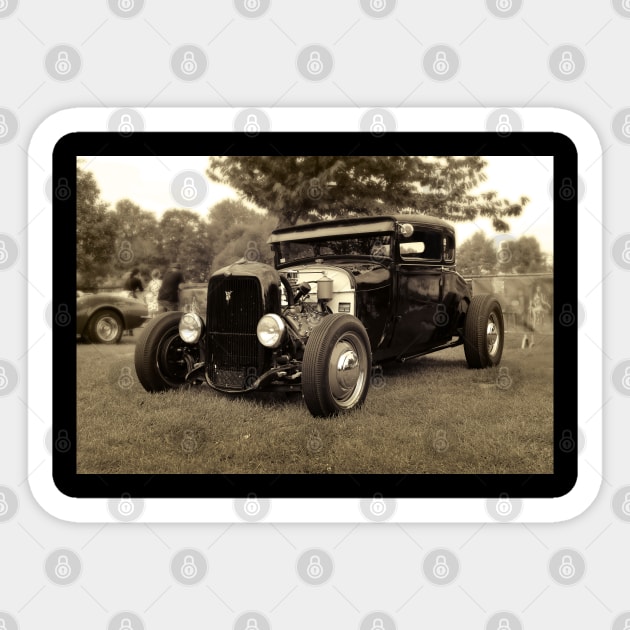 1929 Ford, Model A - black white Sticker by hottehue